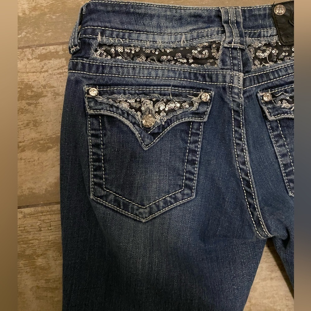 Miss Me Sequin Distressed Bootcut Jeans. - Picture 10 of 13